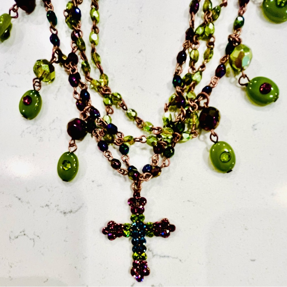 Vibrant Multicolor Beaded Cross Necklace